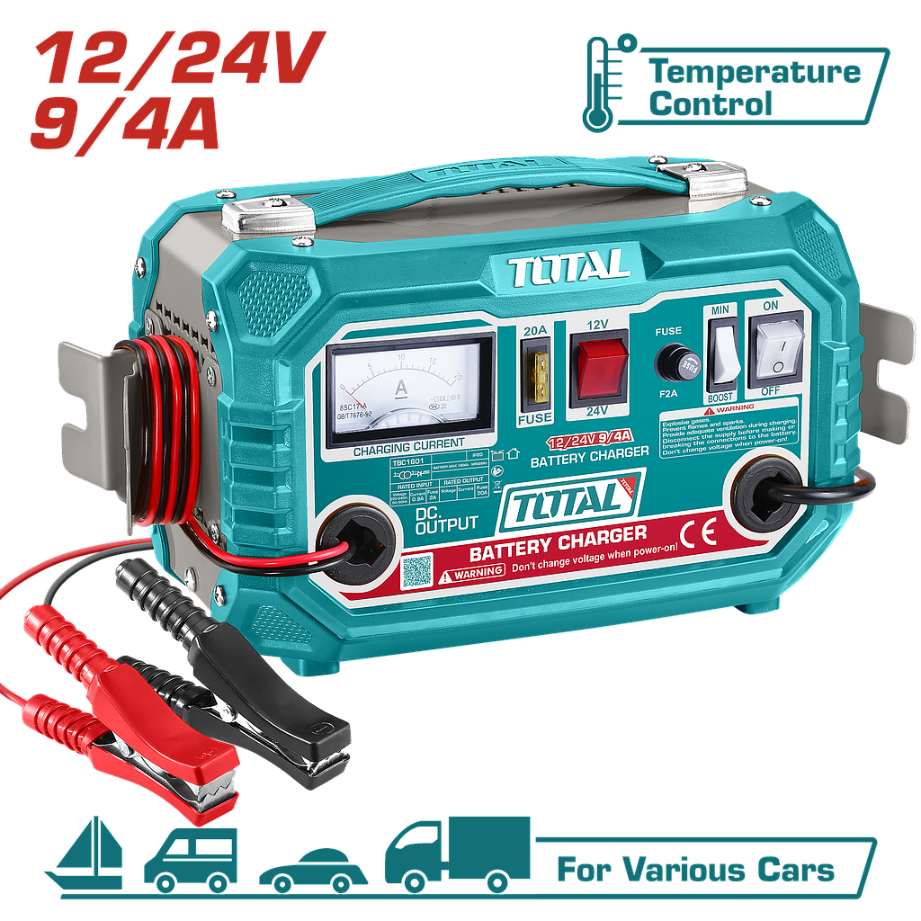 TOTAL - TBC1601 - Chargeur de batterie 12-24V / 4-9A