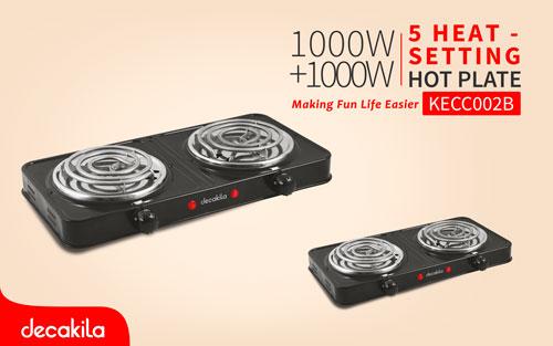 KECC002B - Réchaud électrique 2 Feux Noir - 1000W