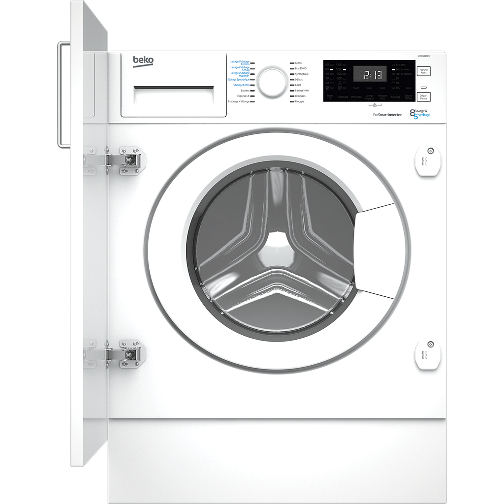 WDI8511B0W - Lave-linge (8kg) séchant (5kg) encastrable - ProSmart Inverter - AquaWave - 1400tr/min